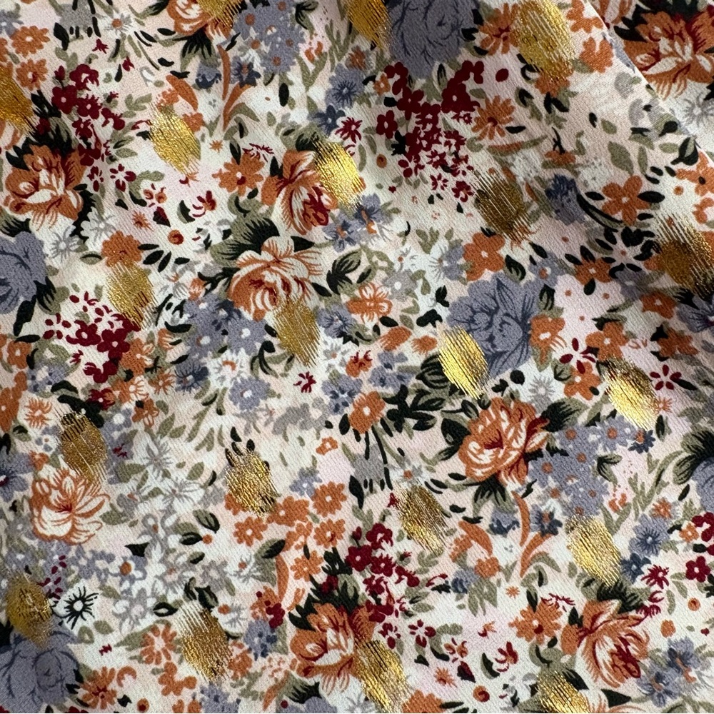 Anthropologie Free the Roses Floral with Gold Print Babydoll. Size Medium. - Picture 11 of 15